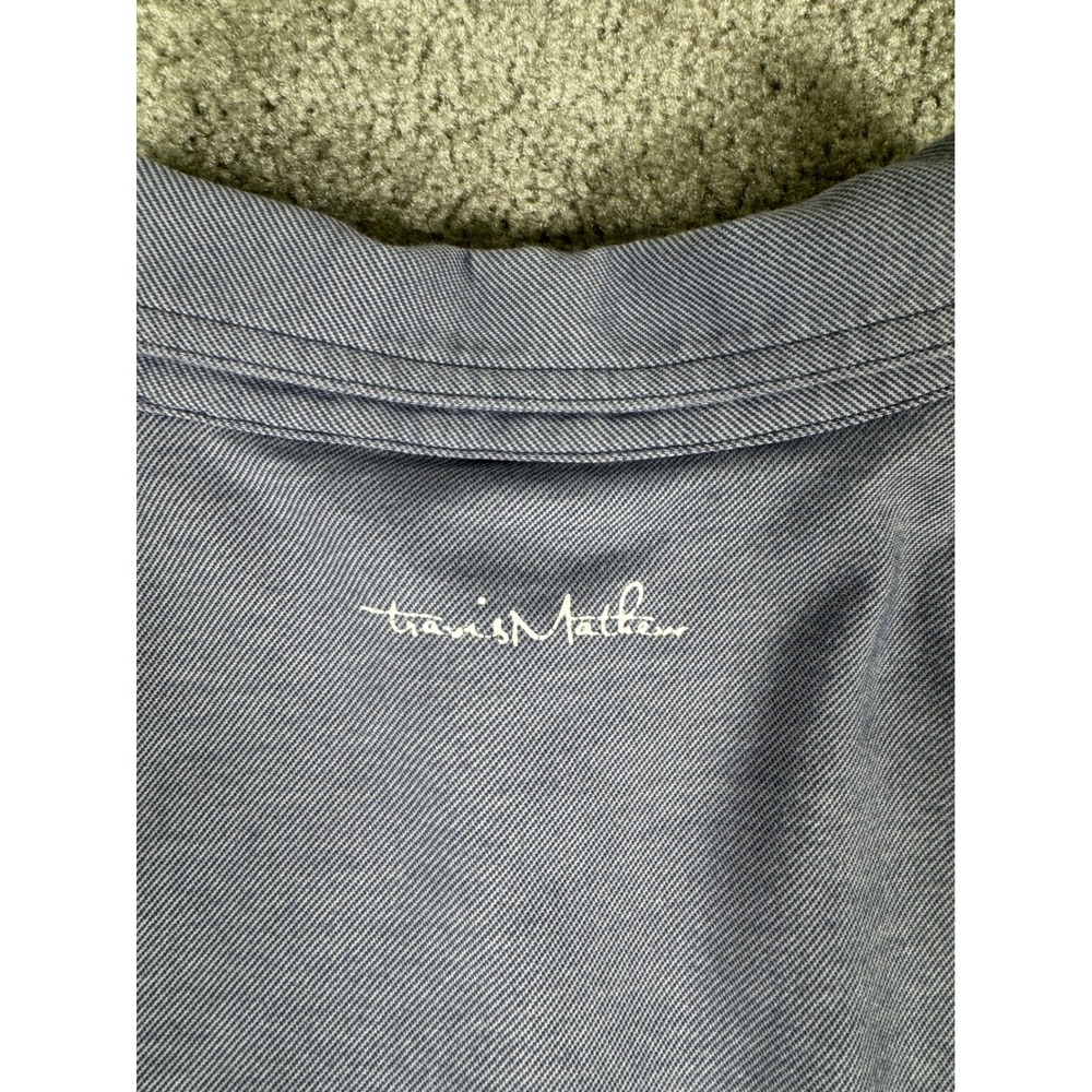 TravisMathew Mens Blue Striped Pima Cotton Blend Pocket Polo Shirt Medium - Picture 8 of 8